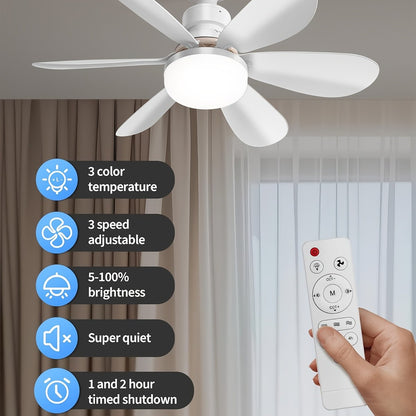Abanico de techo con luz LED — rosca E27, 6 aspas, control remoto