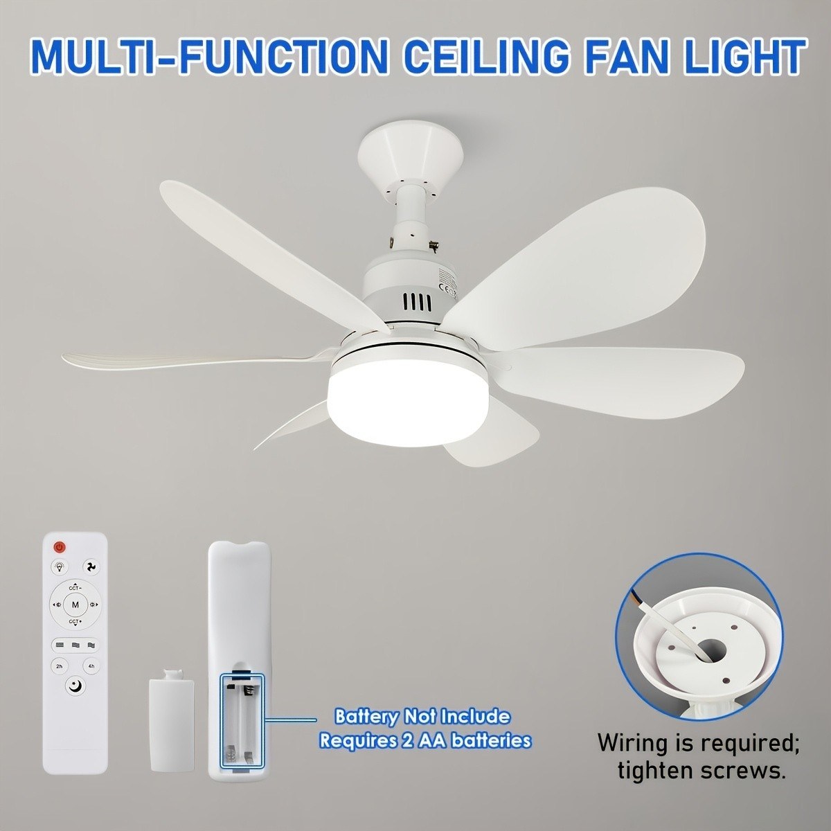 Abanico de techo con luz LED — rosca E27, 6 aspas, control remoto